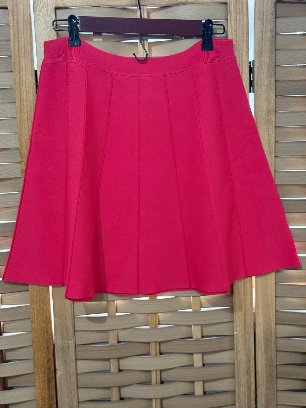 BCBGMaxAzria Bright Coral Red Pleated Bodycon Fabric Skater Skirt